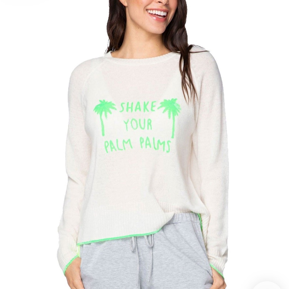 Golden Sun 100% Cashmere S/M Pullover Sweater Knit Shake Your Palm Palm Green